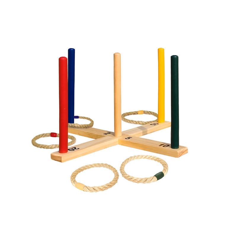 Classic Wooden and Hemp Ring Toss Game – for Accuracy and Coordination